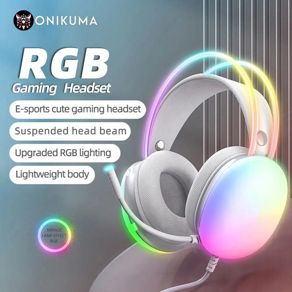 2023 Full RGB PC Gaming Headphones with Customizable Lights and Noise-Cancelling Mic