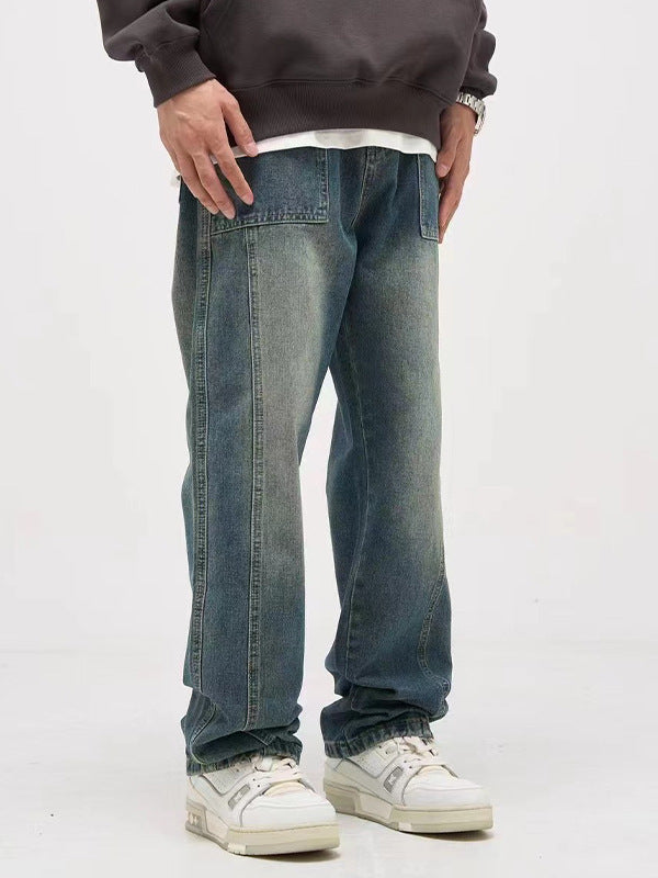 American Retro Washed Distressed Draping Jeans