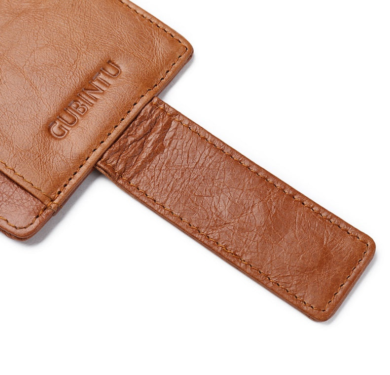 Fashion Men Magnet Money Clip Thin Credit Card Holder Genuine Leather Front RFID Pocket Wallet Blocking