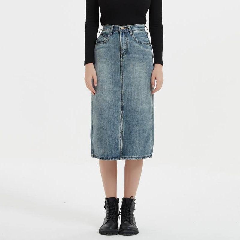 High Waist Denim Pencil Skirt