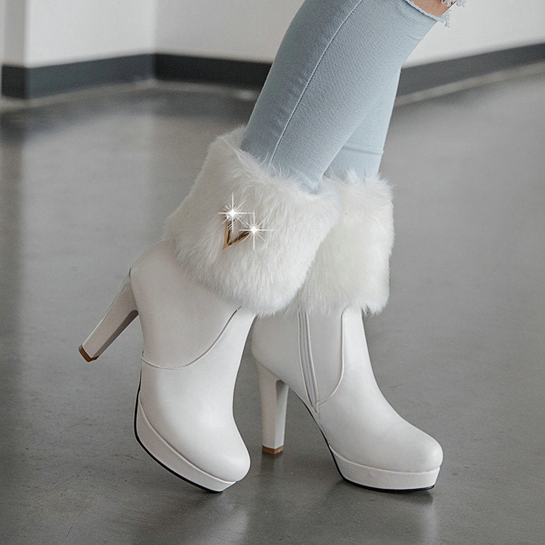 Autumn And Winter Short Boots Snow Female Buskin Female Boots Chunky Heel Booties