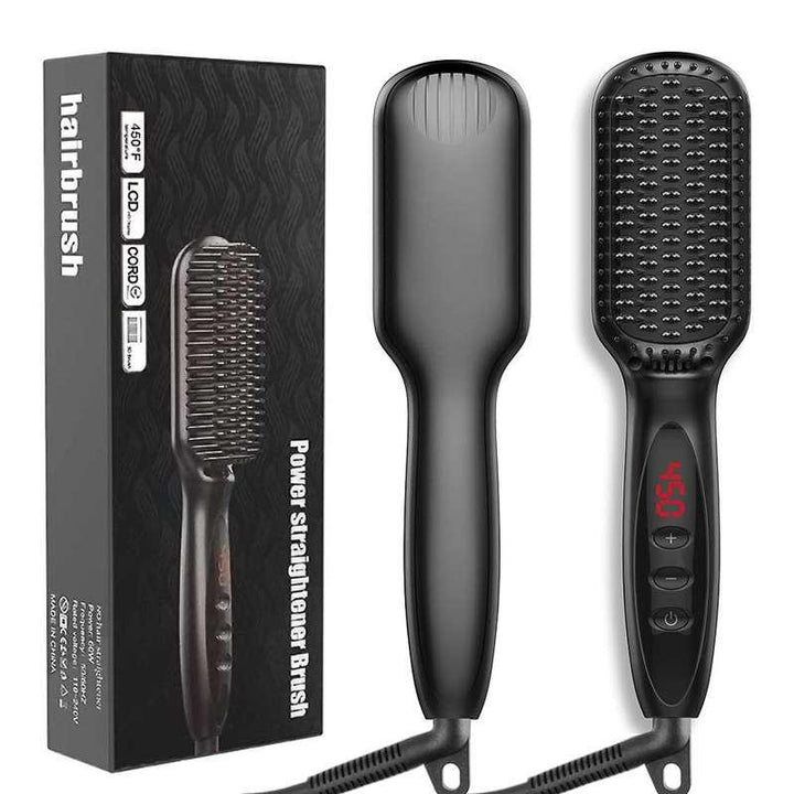 Ceramic Ionic Hair Straightener Brush - Fast Heating, Anti-Scald Hair & Beard Styler