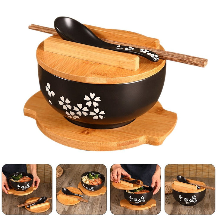 Ceramic Noodle Rice Bowl with Cover Japanese Style Soup Bowl Dinnerware