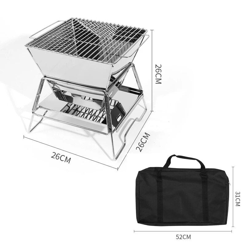 Compact Stainless Steel Portable Folding BBQ & Grill - Ideal for Camping and Outdoor Cooking