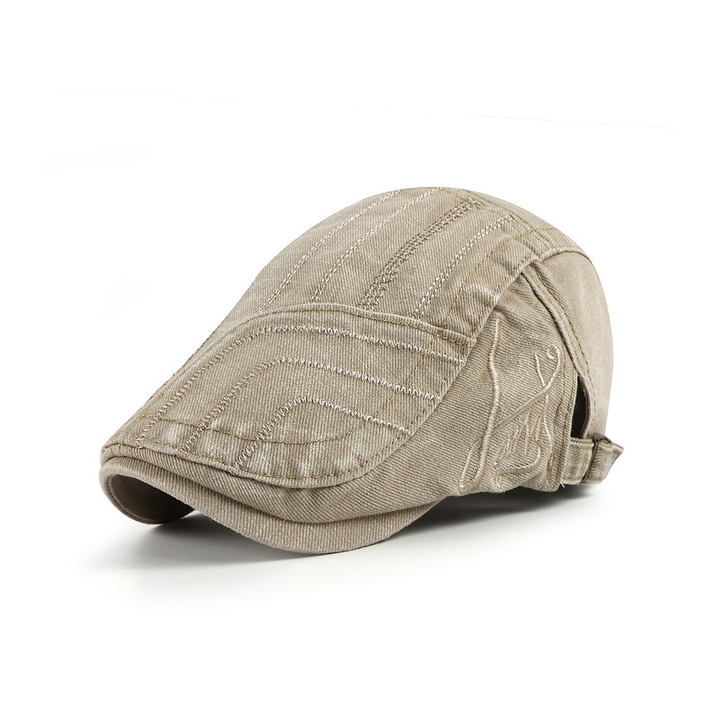 Gorro de boina con rayas bordadas de algodón unisex Duckbill Golf Hebilla plana Visor Cabbie Cap para hombres y mujeres