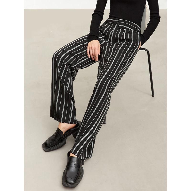 Elegant Autumn Wide-Leg Striped Trousers for Women