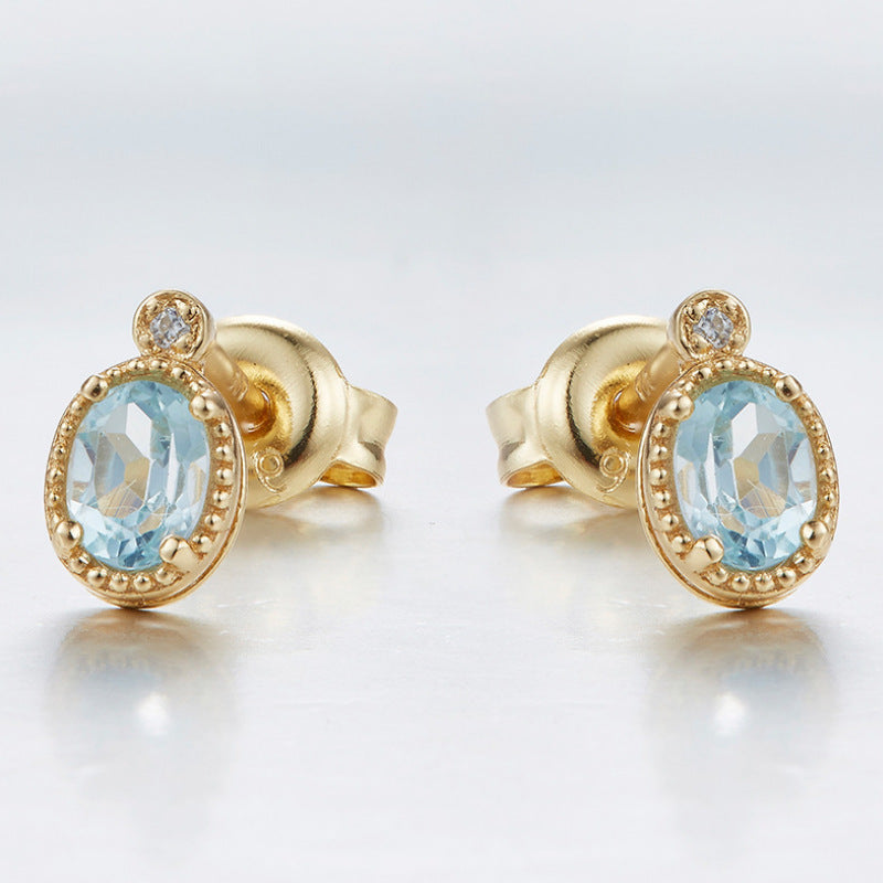 Simple Retro Sky Blue Topa Earrings