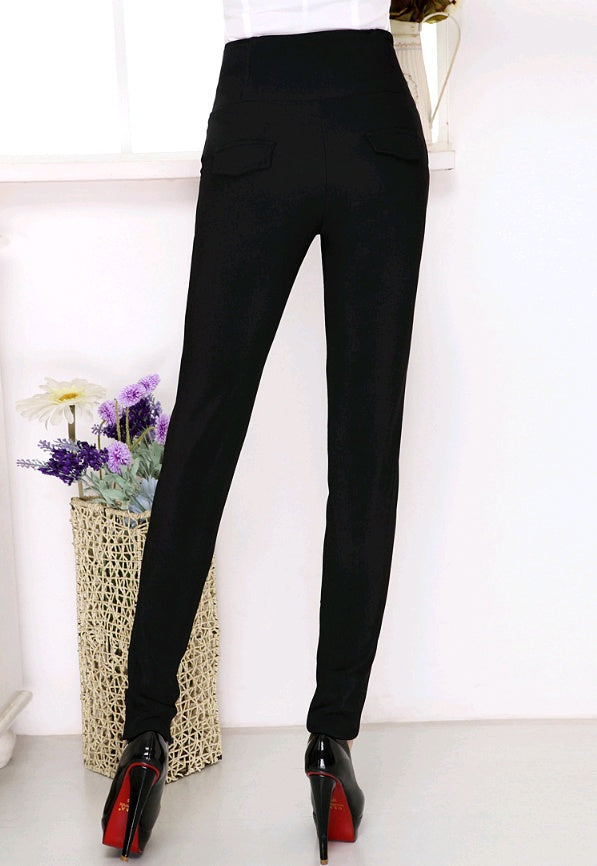 Black handsome high waist super thin pencil pants Korean version of the small feet casual pants