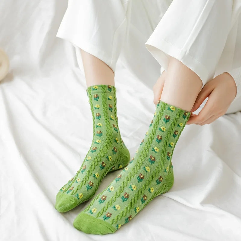 Cartoon Flower Cotton Socks for Women