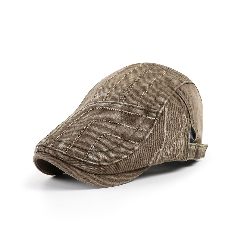 Gorro de boina con rayas bordadas de algodón unisex Duckbill Golf Hebilla plana Visor Cabbie Cap para hombres y mujeres