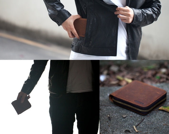 Genuine Leather Men's Retro Fashion Zipper Wallet