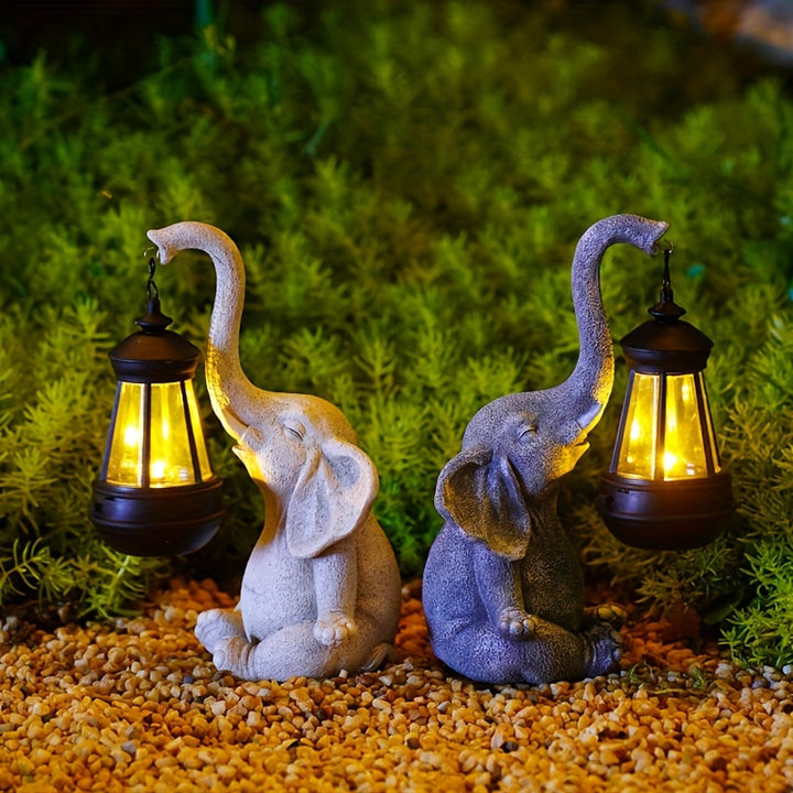 Solar-Powered Elephant Lantern Statue