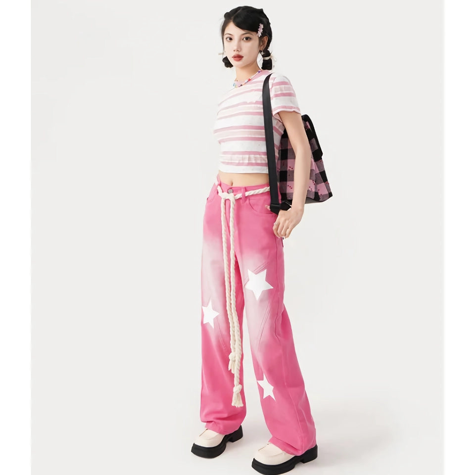 Pink Vintage Wide Leg Jeans