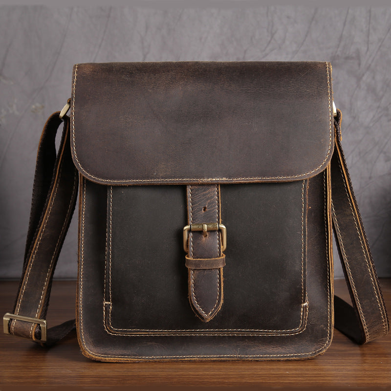 Men's Retro Leather Mad Horse One Shoulder Bag Messenger Bag