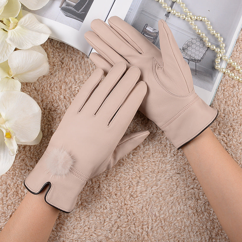 Women's Cute Warm Colored Sheepskin Gloves