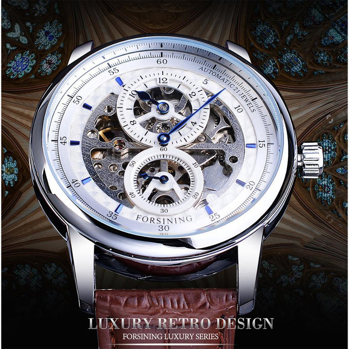 European And American Men'S Fashion Hollow Three-Needle Split Movement Dial Automatic Mechanical Watch