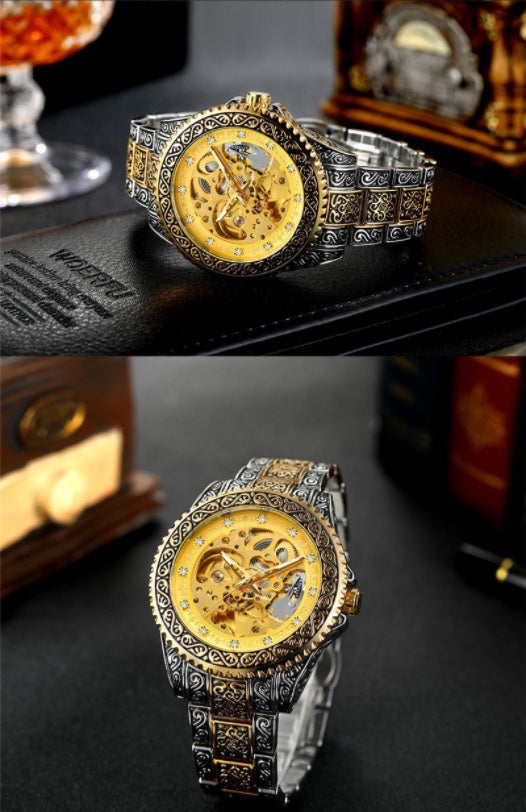 New Mechanical Watch Men'S Personality Business Retro Creative Fashion Dark Pattern Luminous