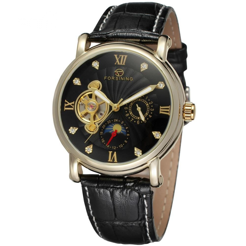 Men's fashion leisure tourbillon belt waterproof automatic mechanical watch