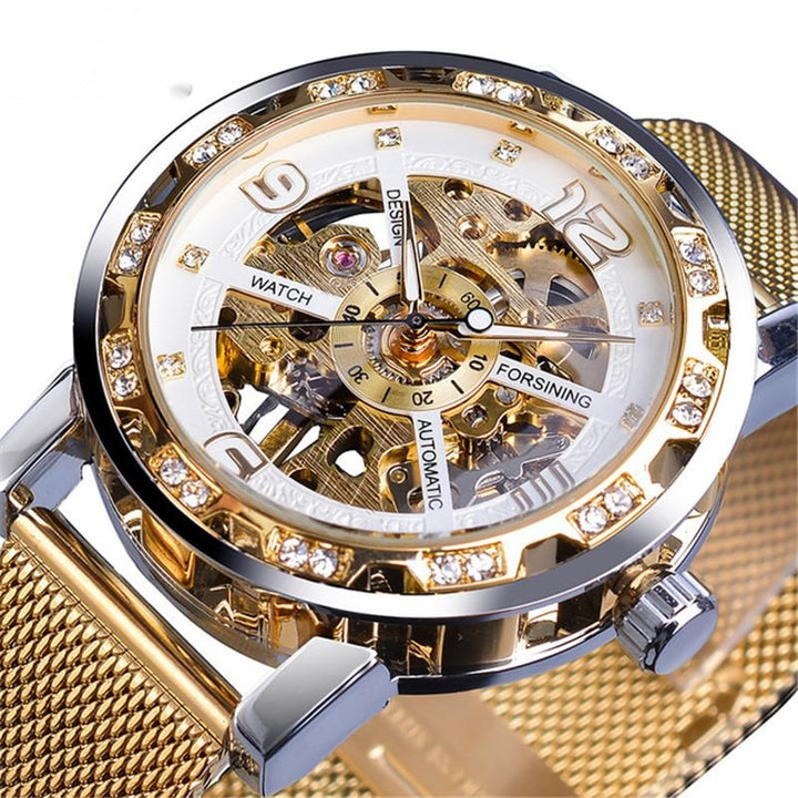 Mesh Belt Hollow Rhinestone Manual Mechanical Watch