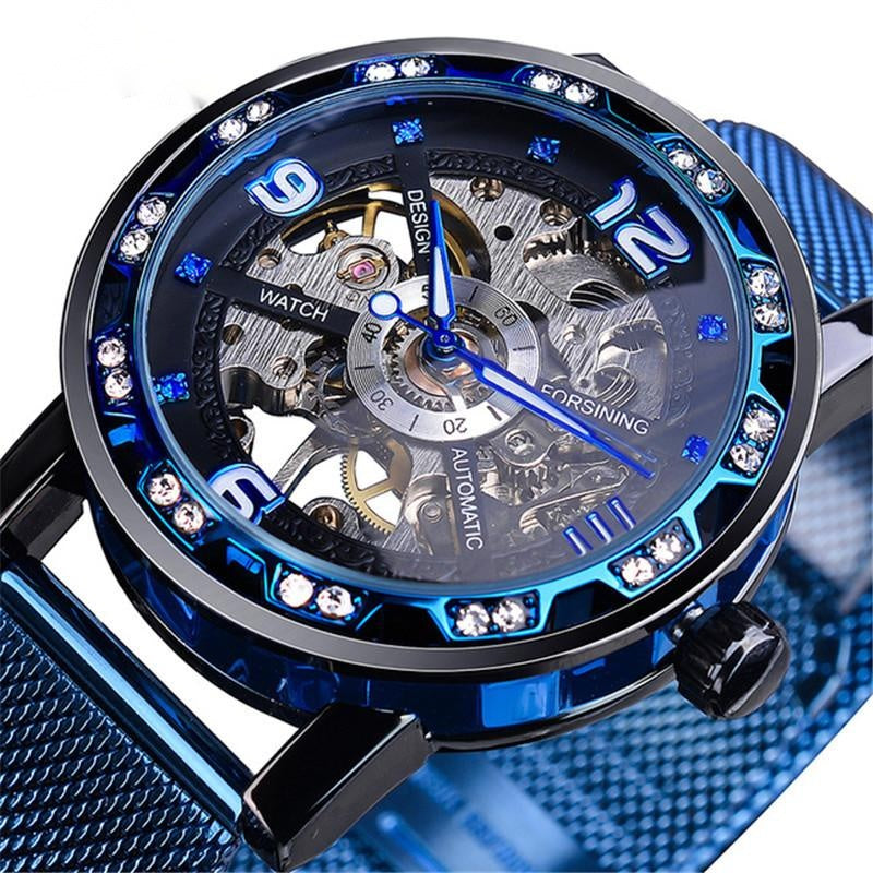 Mesh Belt Hollow Rhinestone Manual Mechanical Watch