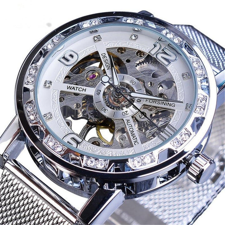 Mesh Belt Hollow Rhinestone Manual Mechanical Watch