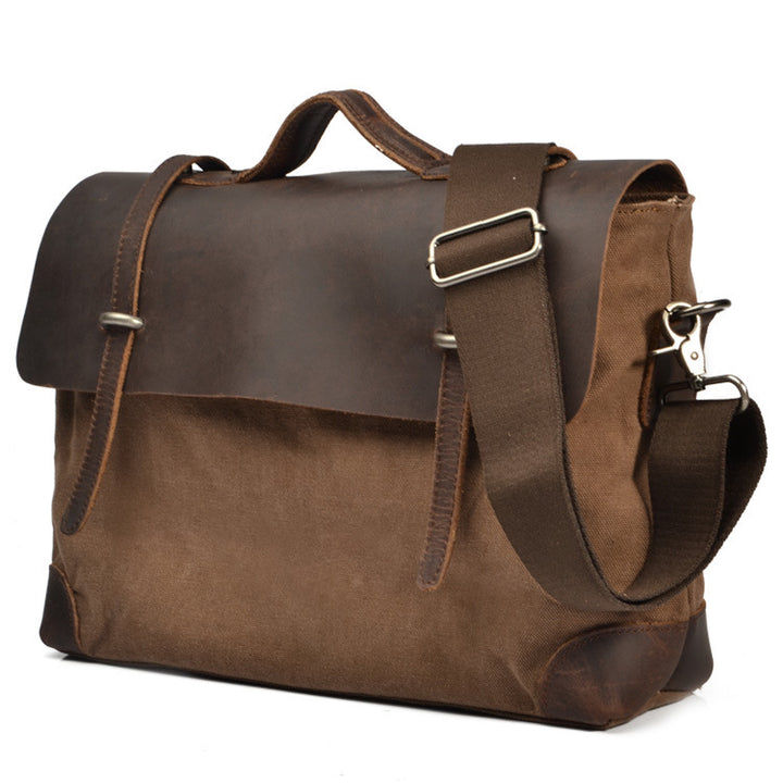 Men's Cowhide Crazy Horse Leather With Canvas Shoulder Bag Men's Bag