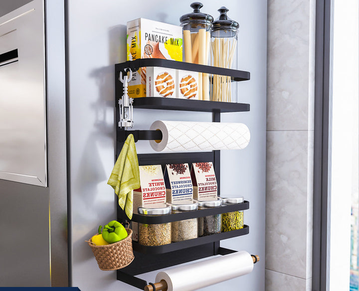 Kitchen Refrigerator Magnetic Suction Shelf Side Storage Box Magnetic Iron Wall Hanging Seasoning Shelf Side Plastic Bag Hanger