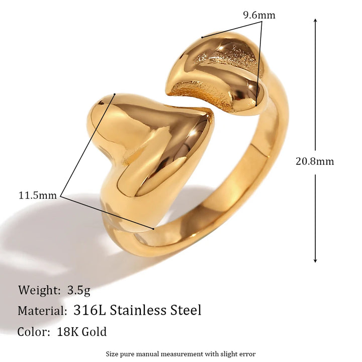 Gold Plated Double Heart Open Ring - Hypoallergenic Stainless Steel