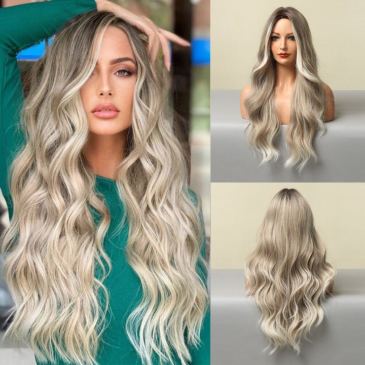 Fashionable Medium Large Wave Natural Mixed Color Wig