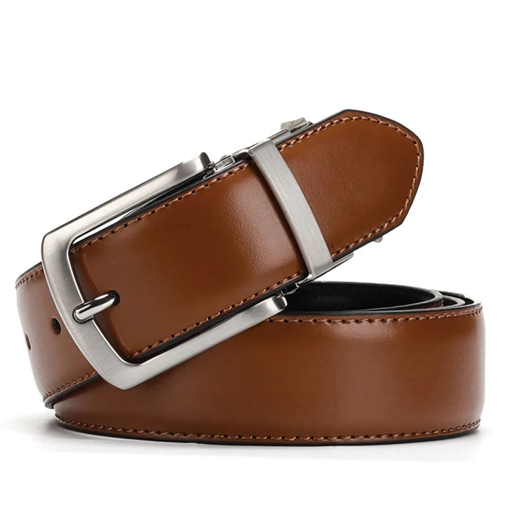 Men's Reversible Genuine Leather Belt with Rotated Buckle – Stylish Cowskin Dress Belt