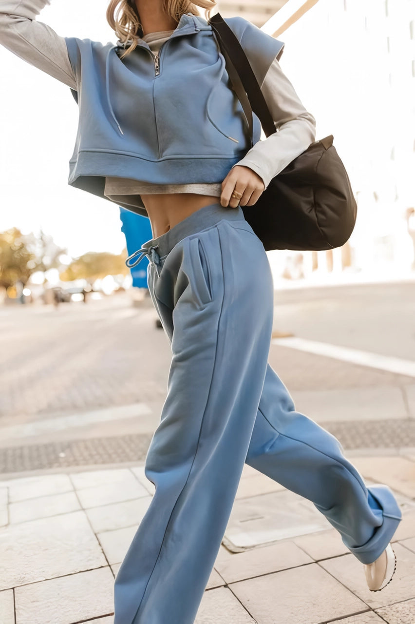 Women's Street Style Casual Hooded Crop Top & Drawstring Pants Two-Piece Set