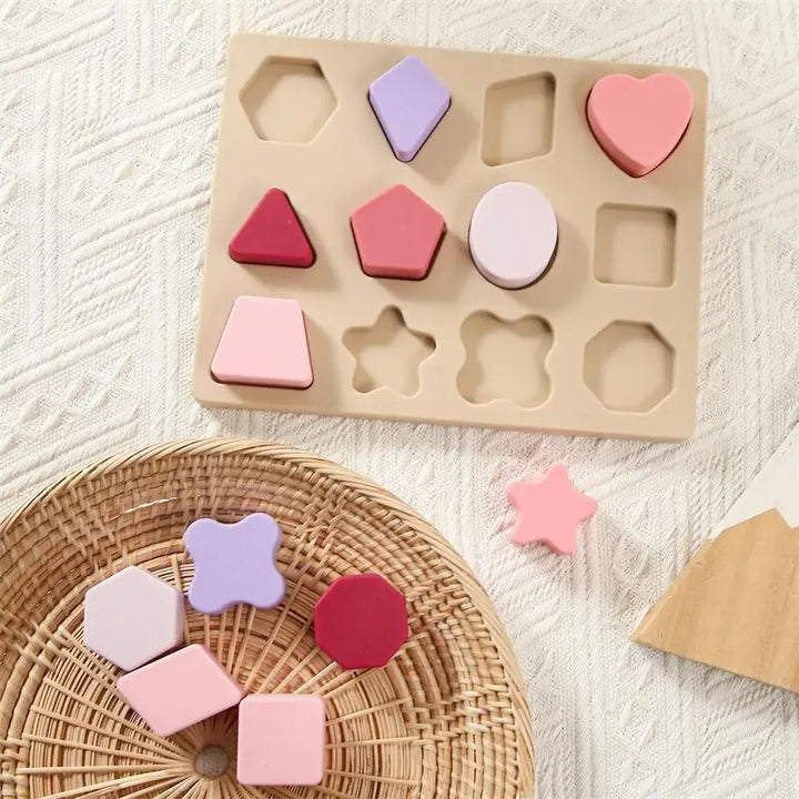 Silicone Montessori Baby Puzzle Toy Set: Geometric Shape Matching Board for Educational Play