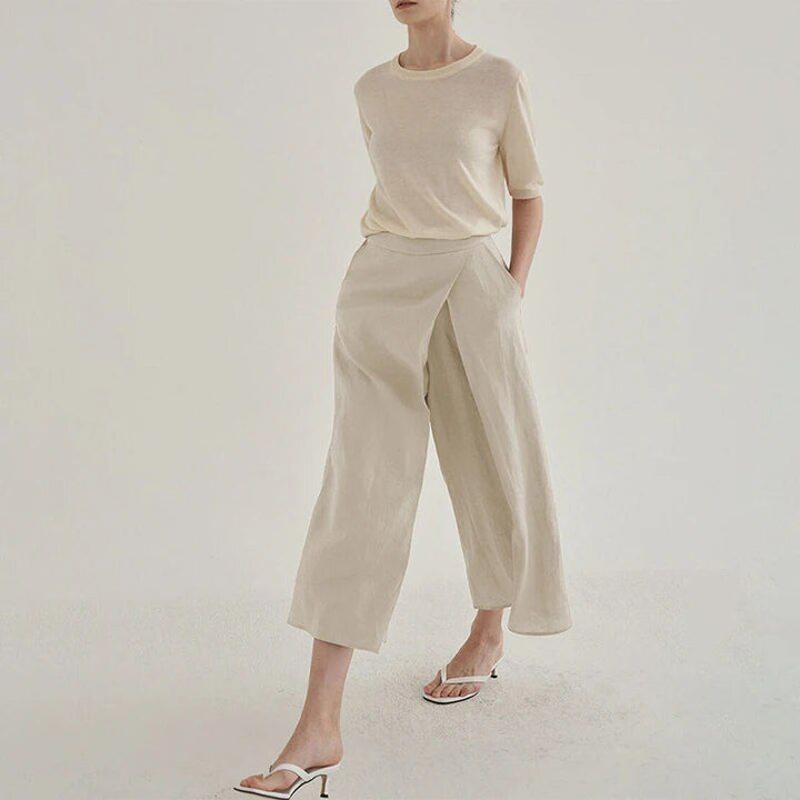 Elegant High Waist Cotton-Linen Wide Leg Pants for Women