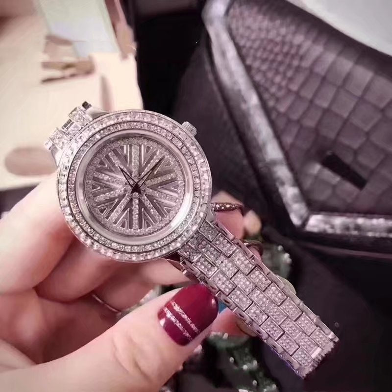 Women's watch with diamond steel belt