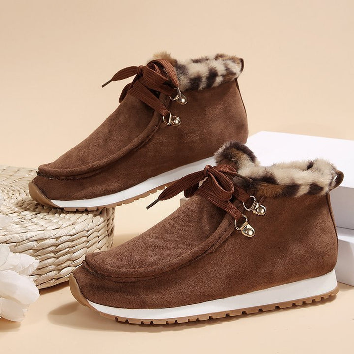 Winter Lace-up Snow Boots Casual Warm Plush Flat Shoes Women's Fleece Ankle Boot