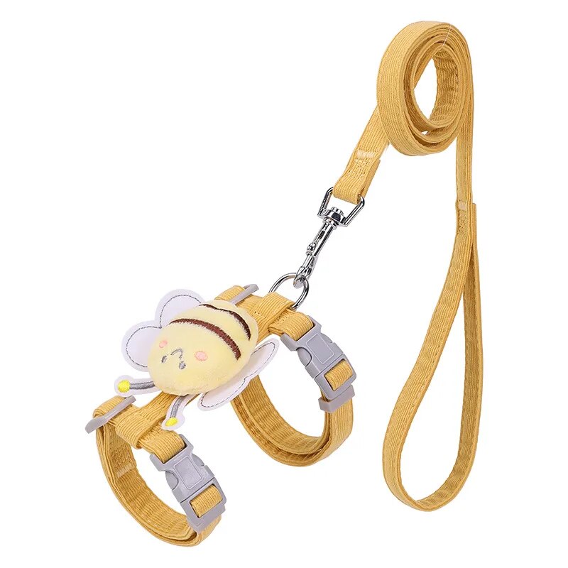 Cute Bee Adjustable Cat Harness Leash for Safe Outdoor Walks