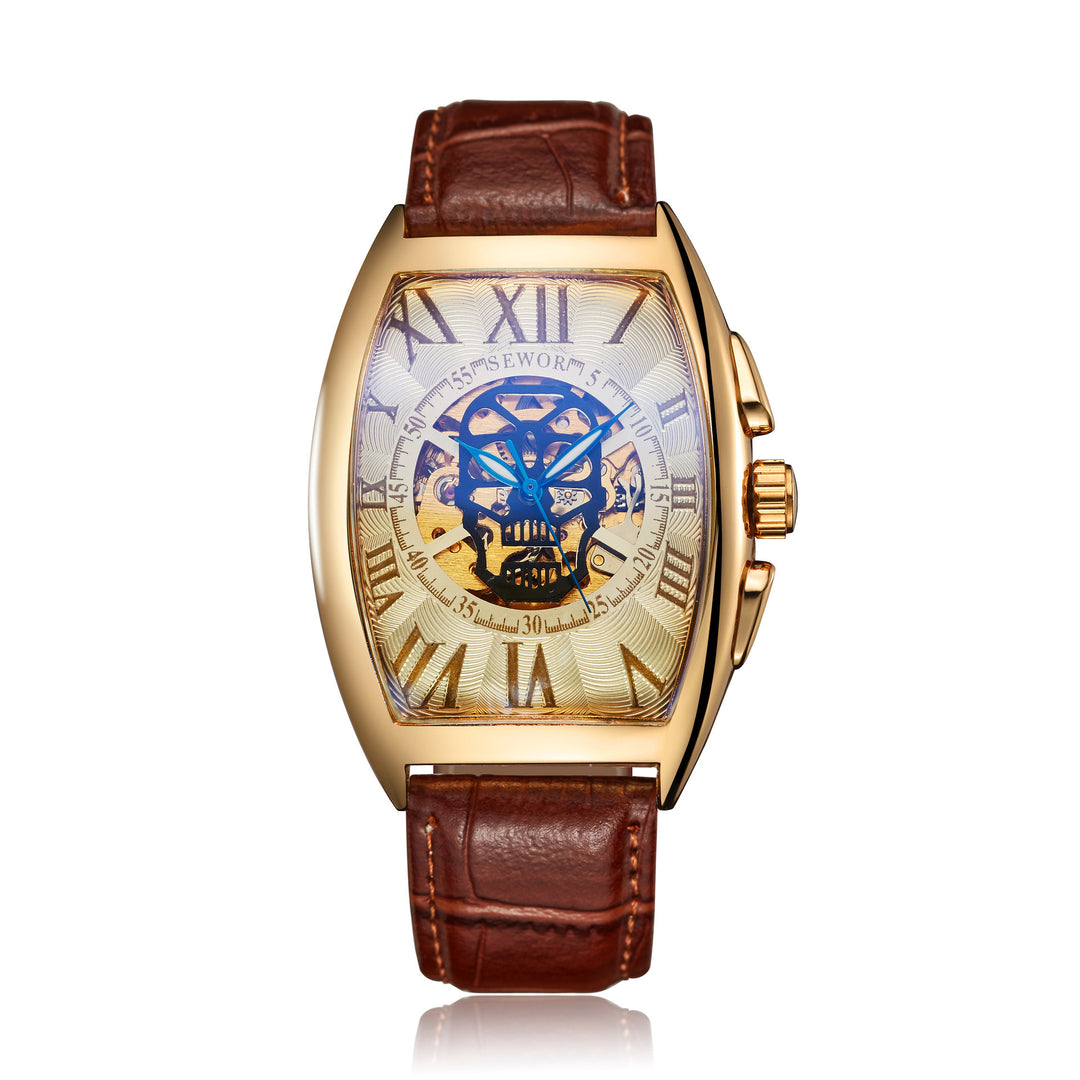 Wine Barrel Square Hollow Transparent Bottom Men's Mechanical Watch