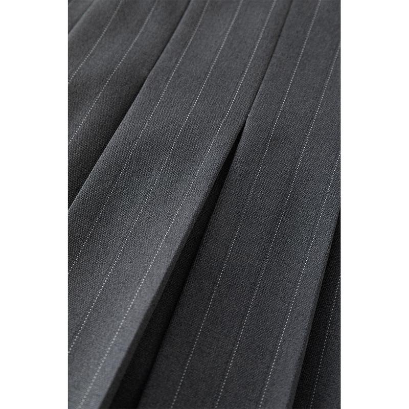 High-Waist Grey Pleated Skirt for Women