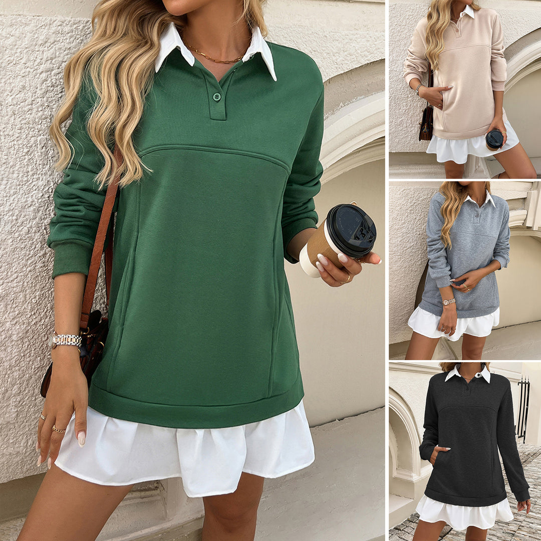 Women's Casual Loose Pockets Patchwork Sweater Dress