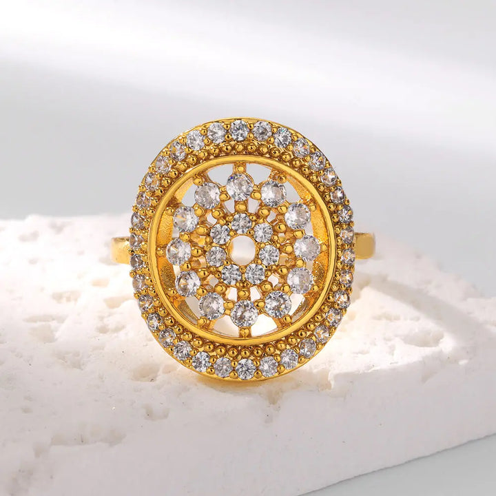 Cubic Zirconia Flora Gold Stainless Steel Ring