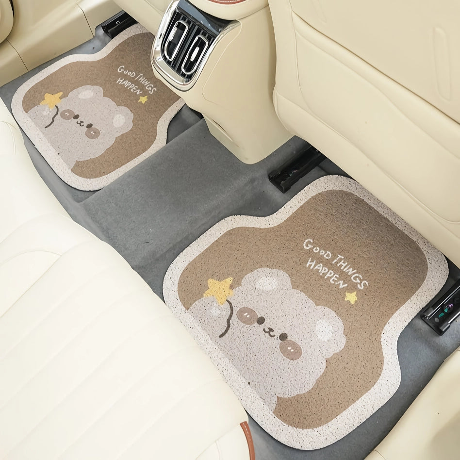 Cute Bear Cartoon Wire Car Floor Mats - Front & Rear Protective Mats