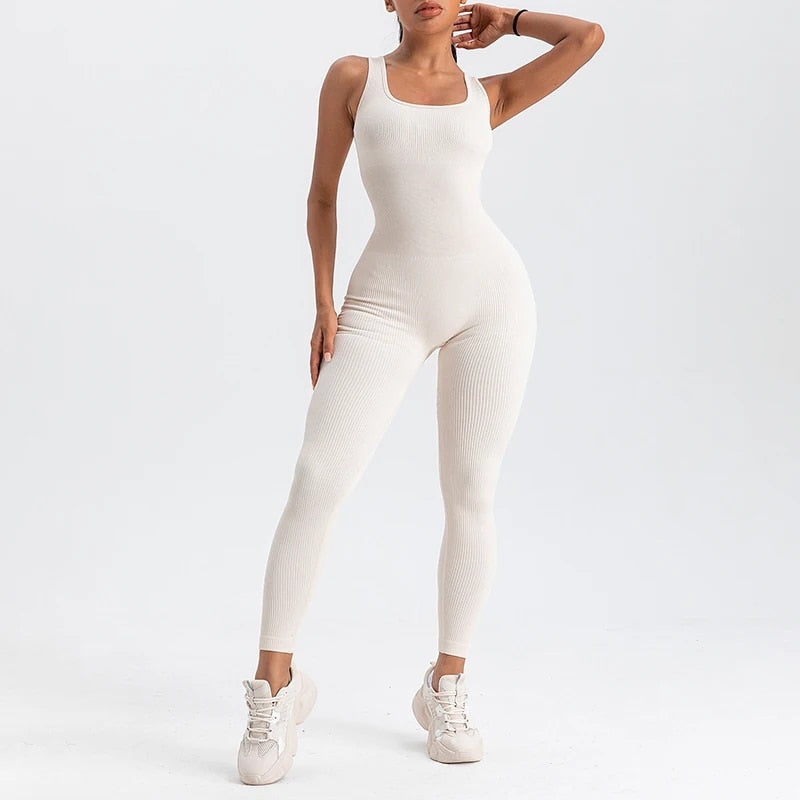 Square Neck Bodycon Yoga Jumpsuit