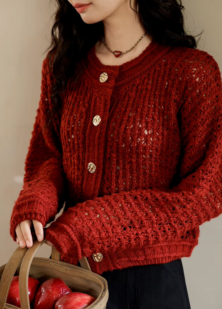 Vintage Red Loose Fit Knitted Cardigan