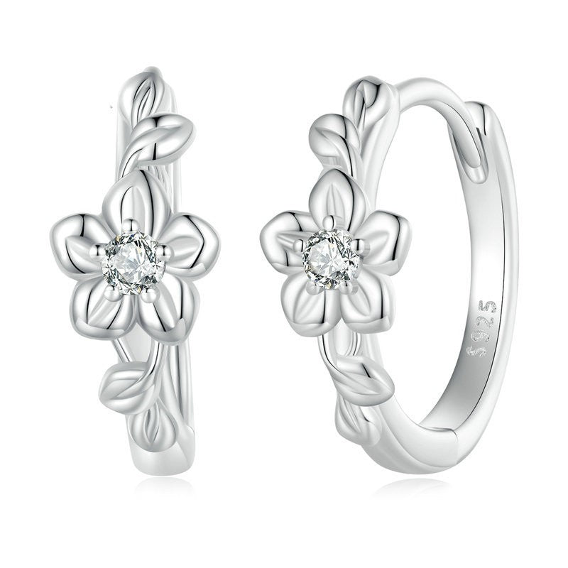 White Gold Zircon Flower Center Embellishment Stone Earrings