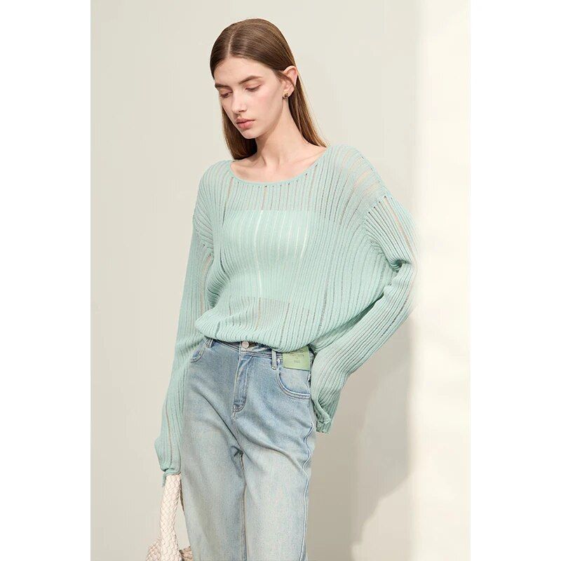 Spring Casual Hollow Out Knit Blouse