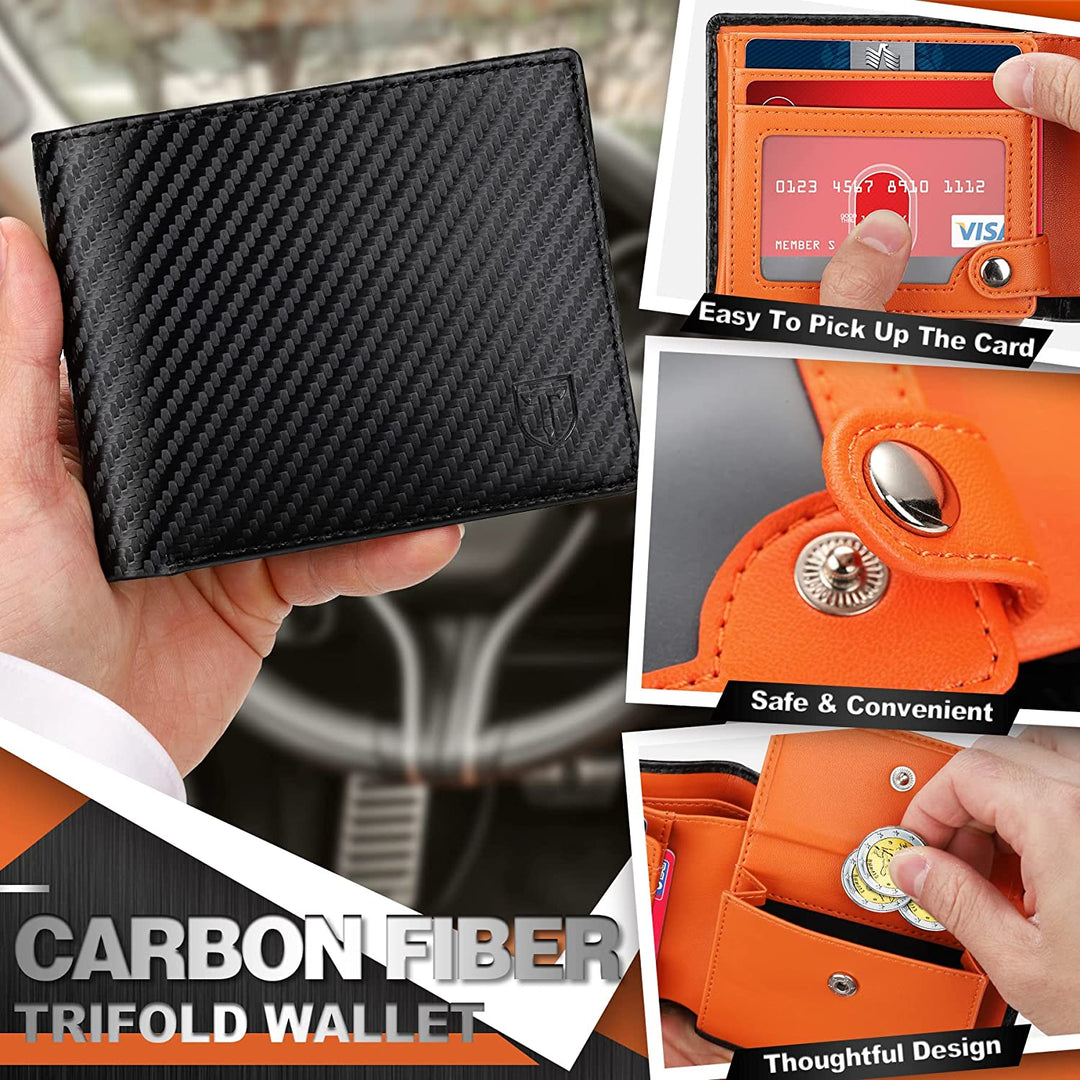 Carbon Fiber Leather Trifold Wallet for Men