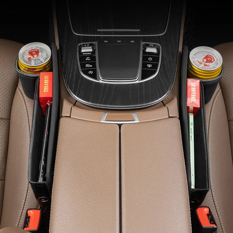 Luxury PU Leather Car Seat Gap Organizer with Cup Holder