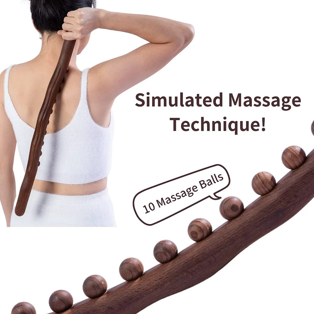 20-Bead Wooden Massage Roller for Full Body Relaxation and Therapy