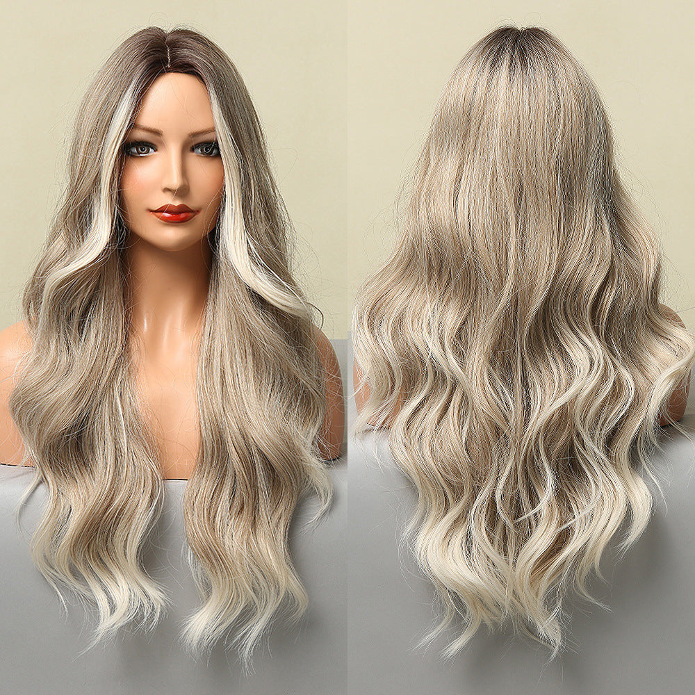 Fashionable Medium Large Wave Natural Mixed Color Wig