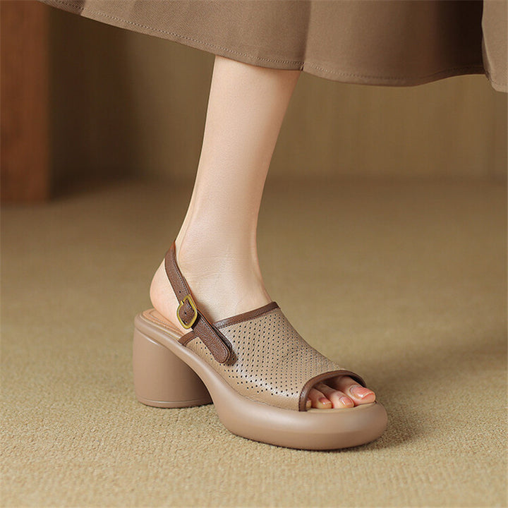 Sheepskin High-Heel Platform Sandals with Hollow-Out Design